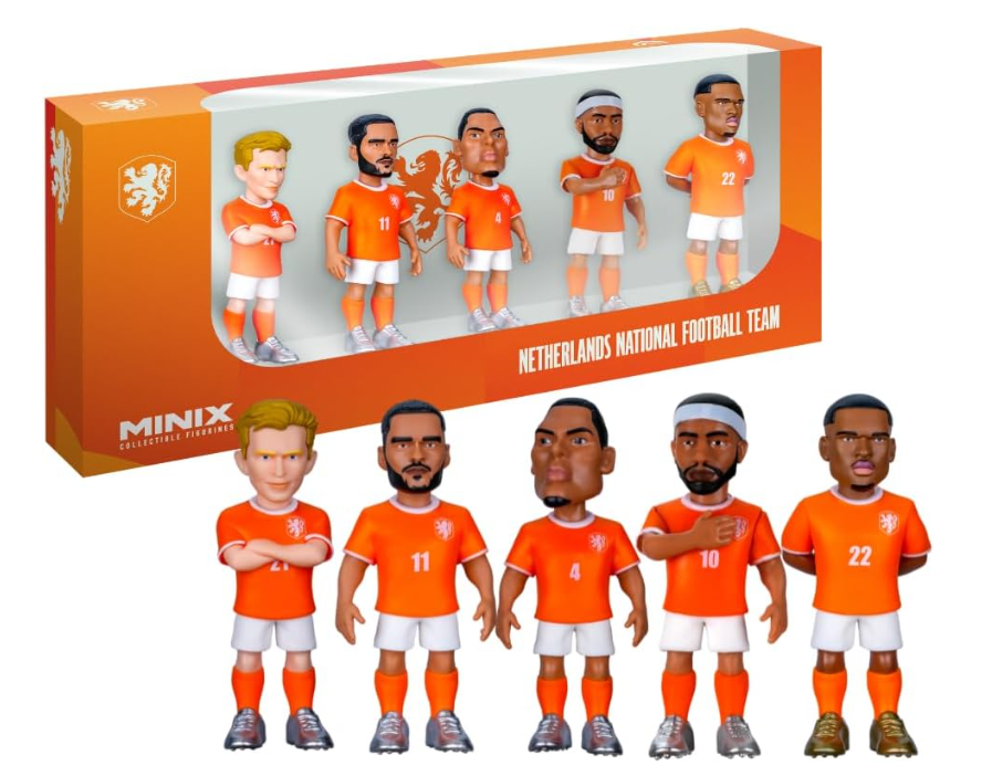 Minix Netherlands National Team Soccer Figurines 5-Pack | Van Dijk Memphis Depay De Jong Gakpo Dumfries | Official 7cm Collectible Figures